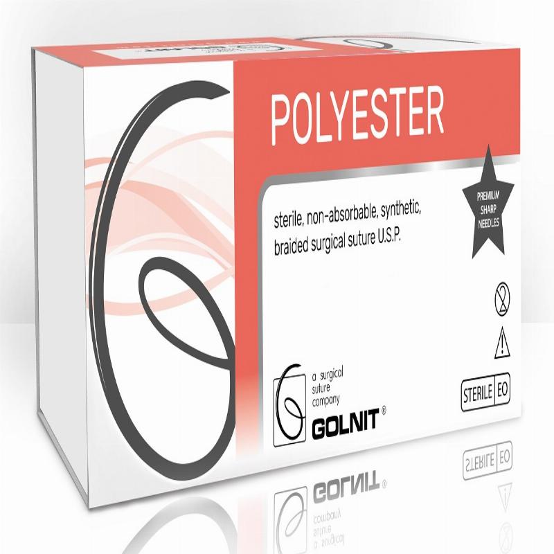 Поліефір зелений (Поліестер) шовний матеріал 3/0 (2,0) Голка: колюча 25мм 1/2 кола, 75 см, Одно-голкова